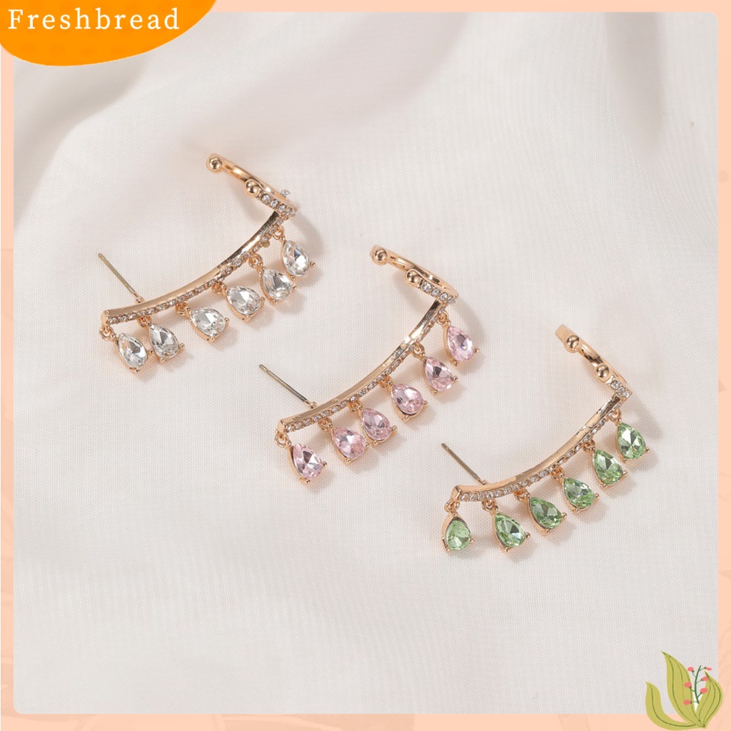 &lt; Freshbread &gt; 1Pc Bersinar Terintegrasi Klip Telinga Tetesan Air Tembaga Cubic Zirconia Ear Stud Klip Perhiasan Pesta