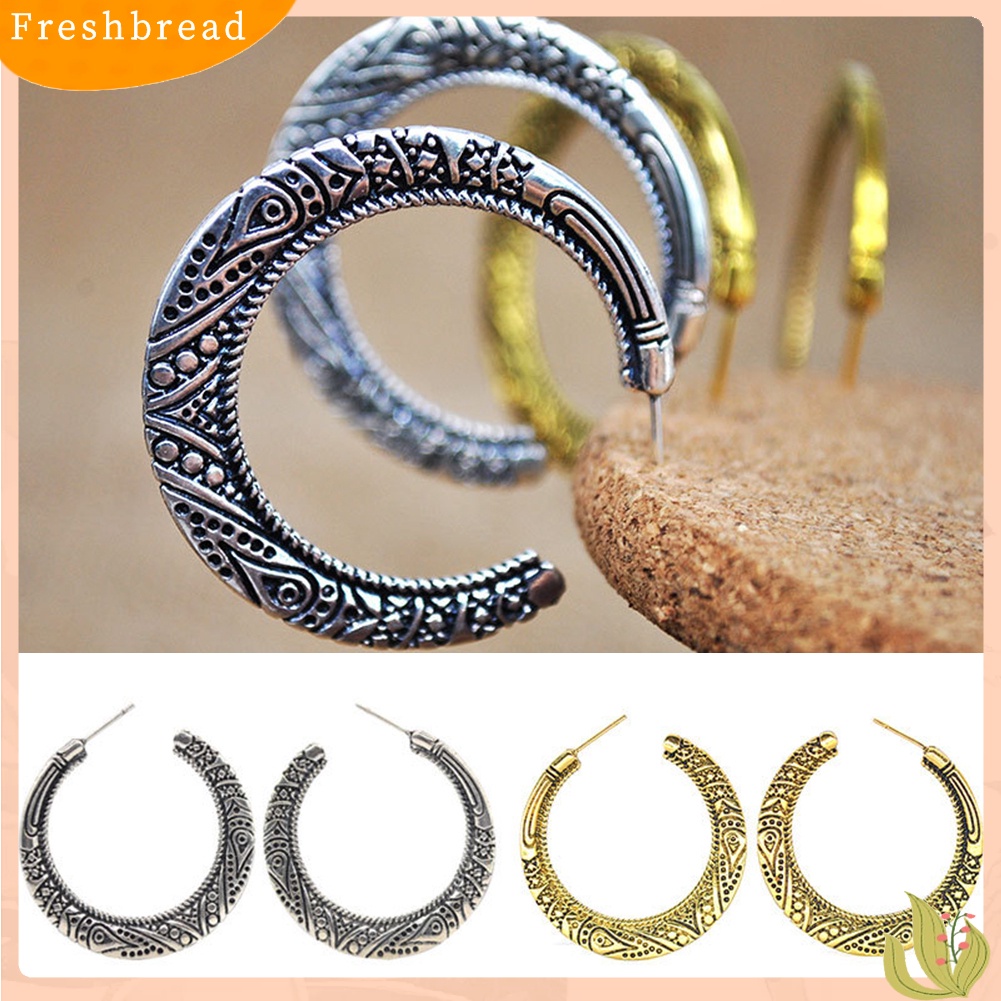 &lt; Freshbread &gt; Vintage Lingkaran Besar Tibet Ukiran Hoop Anting Wanita Pernyataan Perhiasan Hadiah