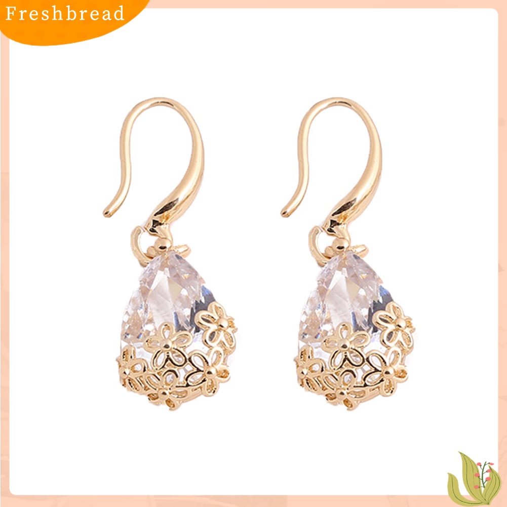 &lt; Freshbread &gt; Elegan Lady Water Drop Cubic Zirconia Bunga Liontin Kait Anting Perhiasan Hadiah