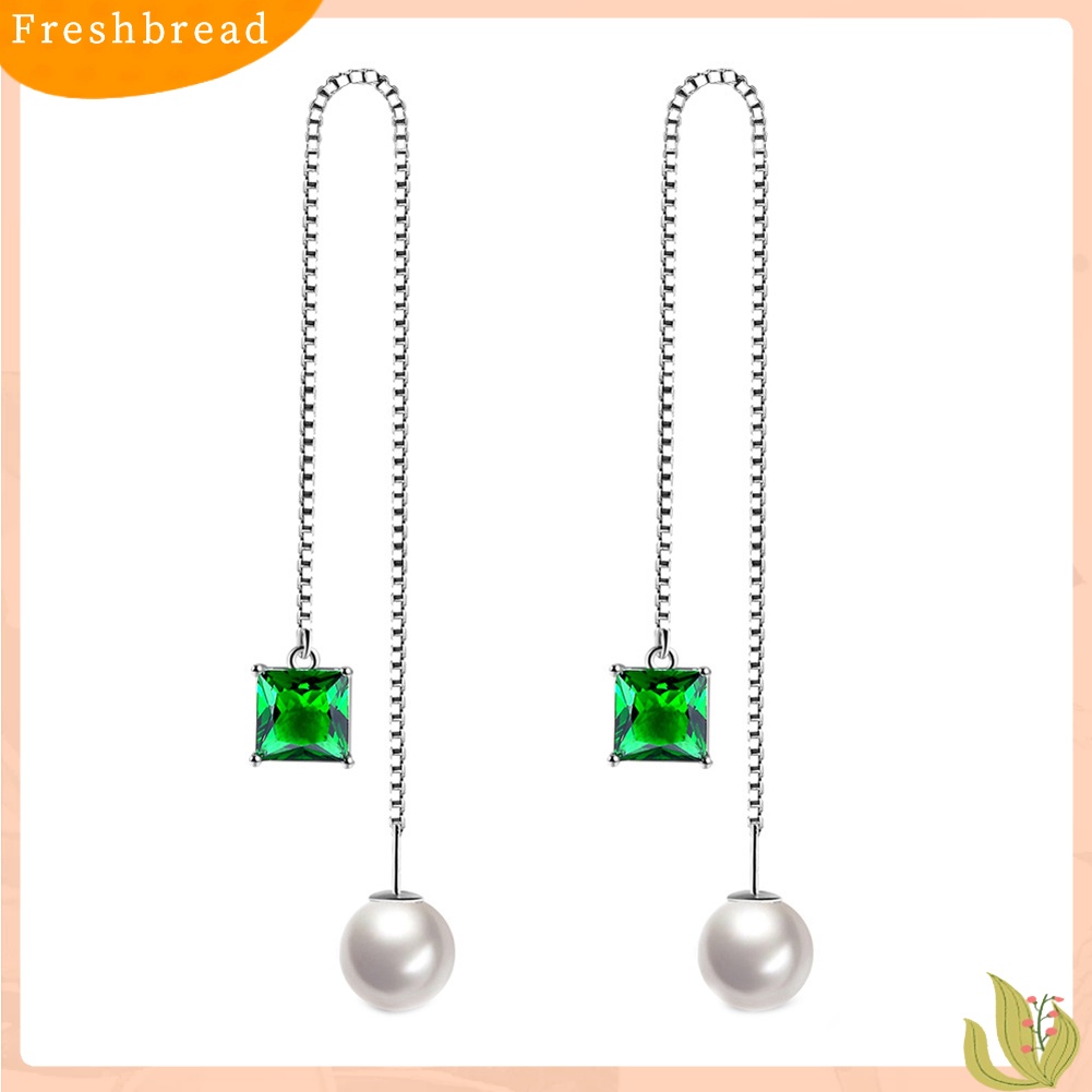 < Freshbread > Wanita Perak Berlapis Tipis Rantai String Menjuntai Garis Panjang Liner Threader Earrings