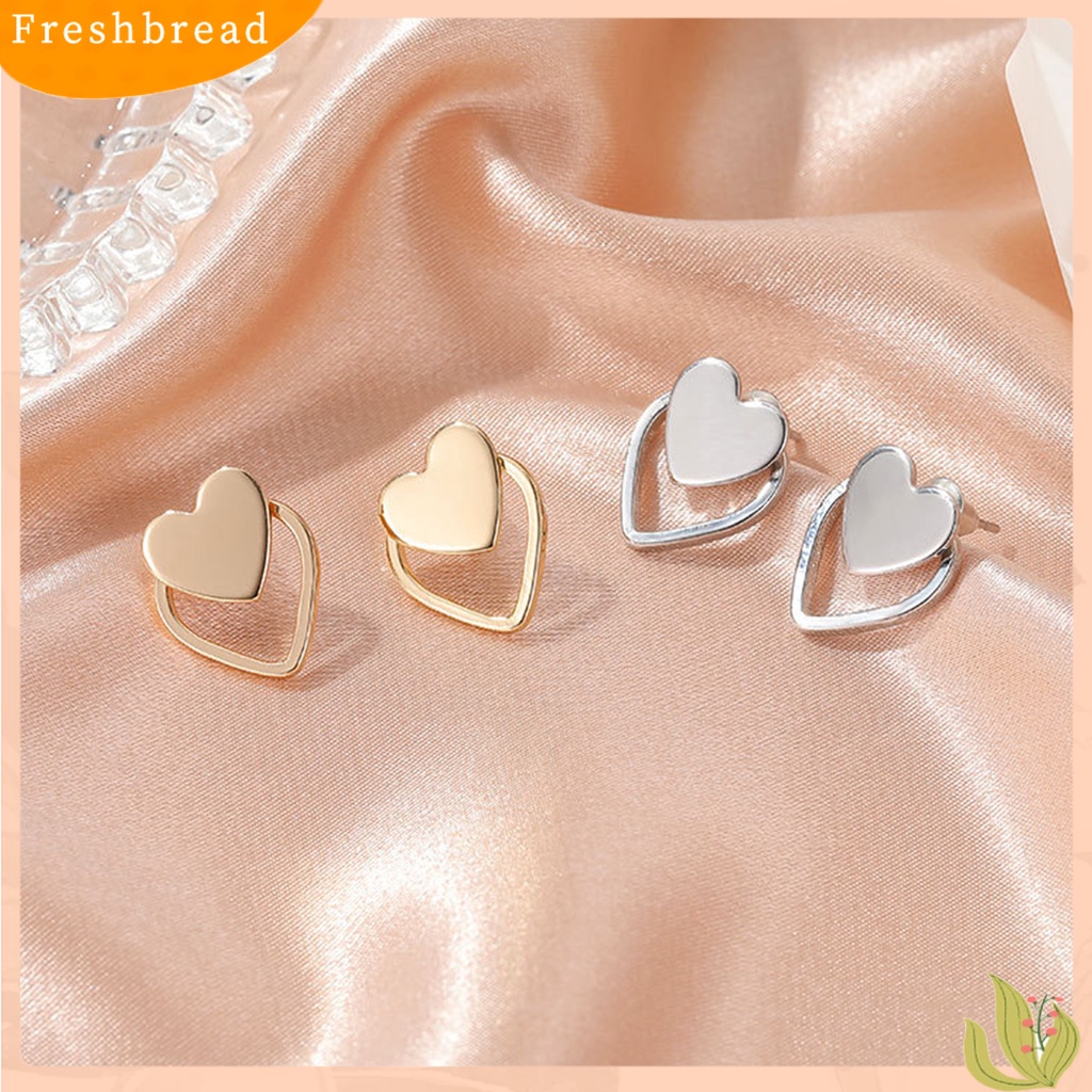 &lt; Freshbread &gt; 1pasang Anting Stud Dua Lapis Hati Wanita Sederhana Indah Semua Pertandingan Ear Studs Untuk Pakaian Sehari-Hari