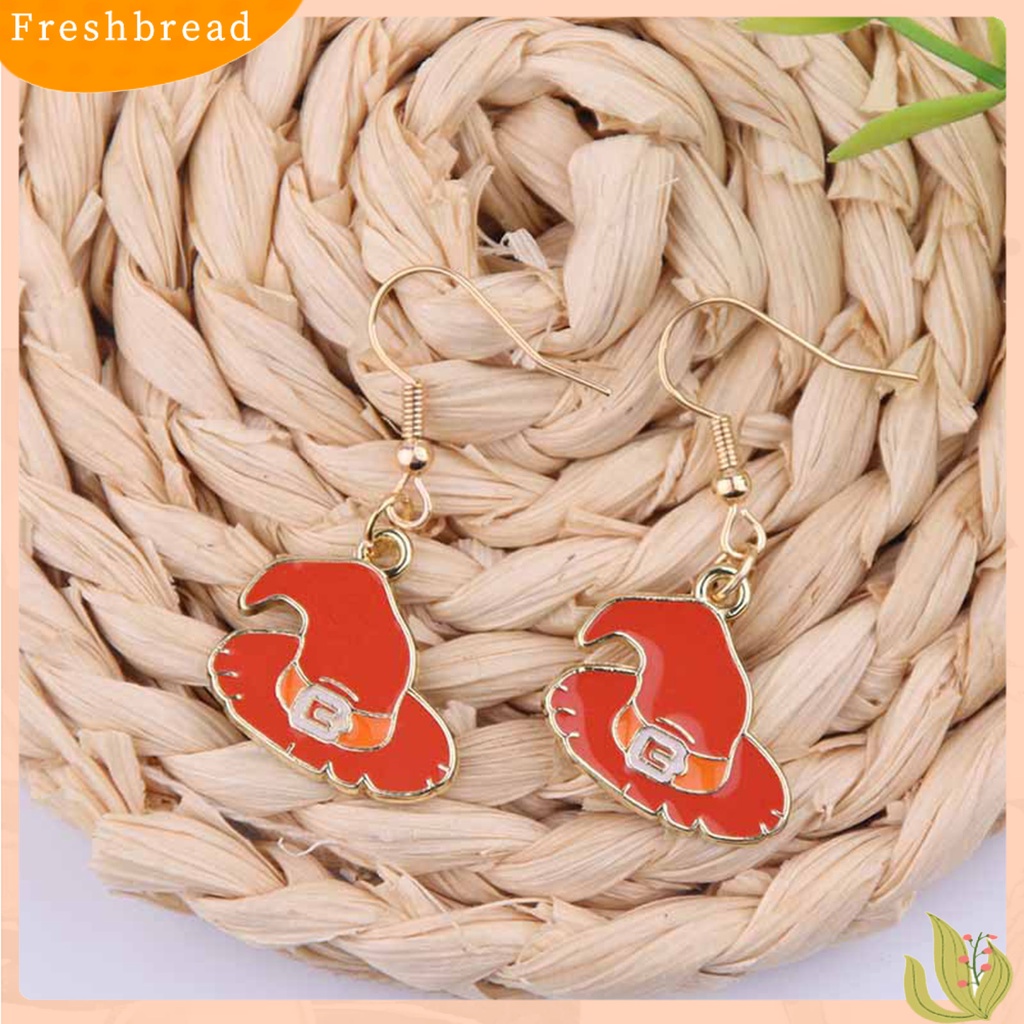 &lt; Freshbread &gt; 1pasang Hantu Lucu Halloween Anting Paduan Topi Labu Sapu Drop Hook Anting Perhiasan Pesta