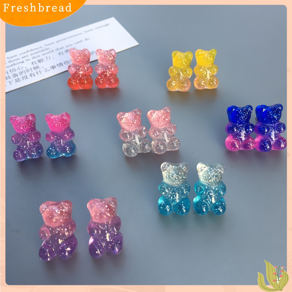 &lt; Freshbread &gt; Fashion Wanita Permen Warna Kartun Gummy Bear Ear Stud Earrings Perhiasan Hadiah