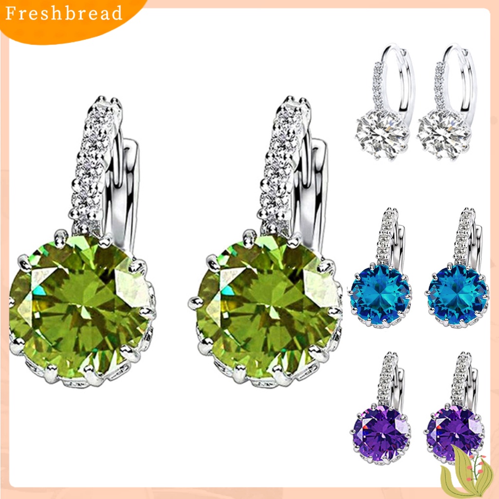 &lt; Freshbread &gt; Wanita Bulat Cubic Zirconia Hias Stud Anting Pernikahan Pertunangan Perhiasan Hadiah