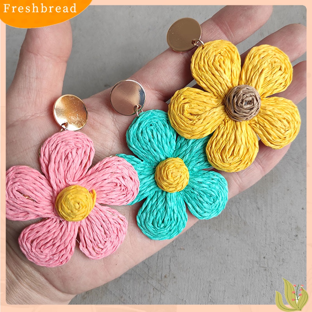 &lt; Freshbread &gt; 1pasang Anting Wanita Bunga Warna Cerah Perhiasan Gaya Liburan Floral Drop Earrings Untuk Liburan