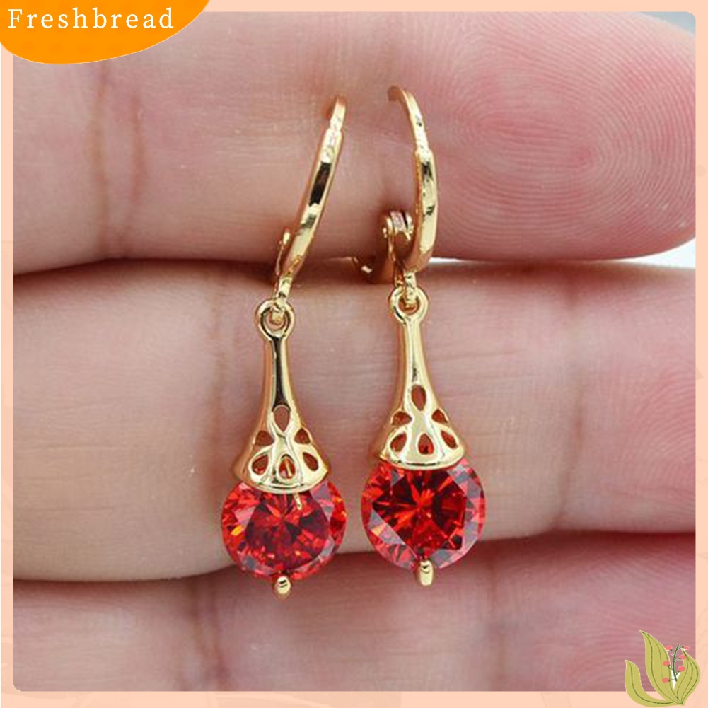 &lt; Freshbread &gt; Retro Bulat Imitasi Topaz Liontin Wanita Leverback Earrings Hadiah Hari Valentine