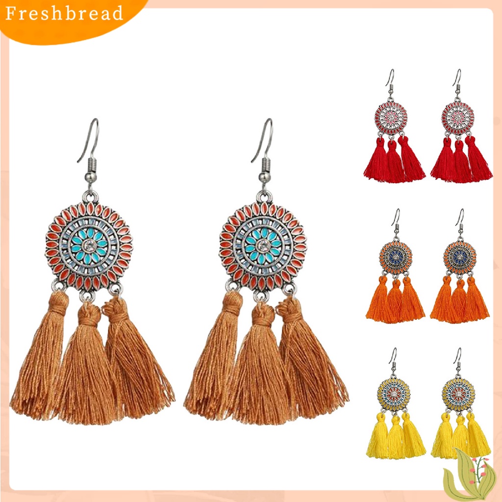 &lt; Freshbread &gt; Anting Bohemian Charming Look Alloy Bunga Matahari Rumbai Menjuntai Perhiasan Earrings Untuk Ulang Tahun