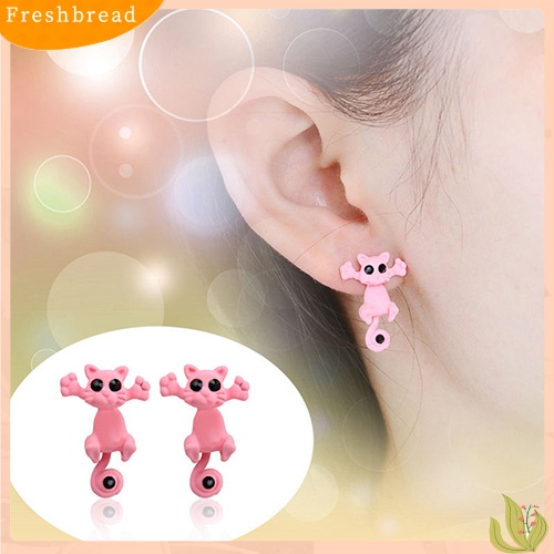 &lt; Freshbread &gt; Wanita Lucu Kartun Kucing Tindik Telinga Studs Earbobs Punk Earrings Jewelry