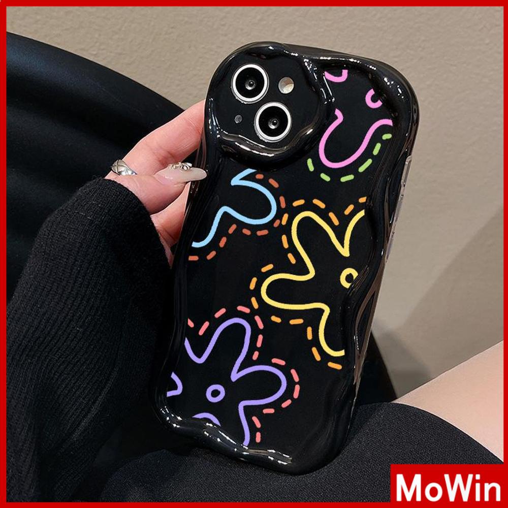 For iPhone 14 Pro Max iPhone Case 3D Curved Edge Wave Glossy Black TPU Airbag Shockproof Camera Cover colored flower Compatible with iPhone 13 Pro max 12 Pro Max 11 xr xs max 7Plus