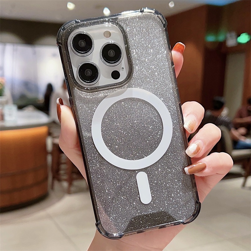 IPHONE Empat Sudut Glitter Anti Jatuh Bisa Di Magnet Cas Hp Mobil Iphone11 12 13 14 Pro Max Plus Case Cover