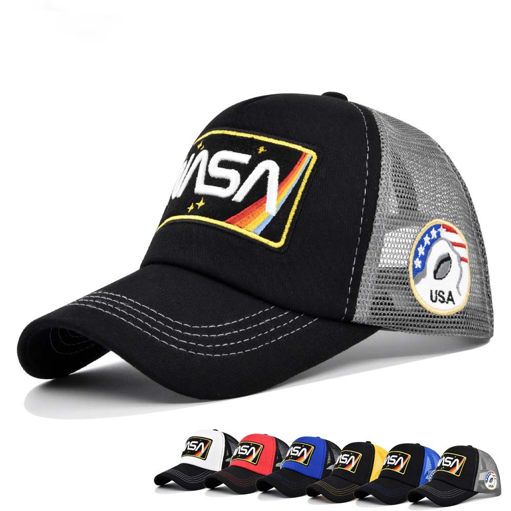 Topi baseball Fashion Untuk Pria Wanita NASA Bordir Kasual Olahraga Luar Ruangan Musim Panas Topi Jaring Kerai Topi trucker