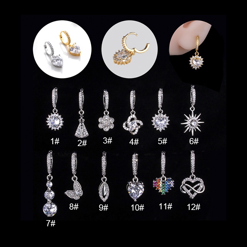 1biji Kupu-Kupu Bunga Warna-Warni Cinta Dewa Matahari Liontin Zirconia Hoop Earring Lobe Pinna Helix Piercing