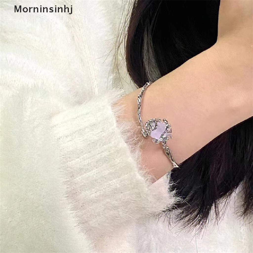 Mornin Tidak Teratur Ungu Rose Gelang Untuk Wanita Gadis Warna Perak Halus Perhiasan Hadiah Terbuka Bangle Gelang Adjustable Bangle Floral Jewelry id