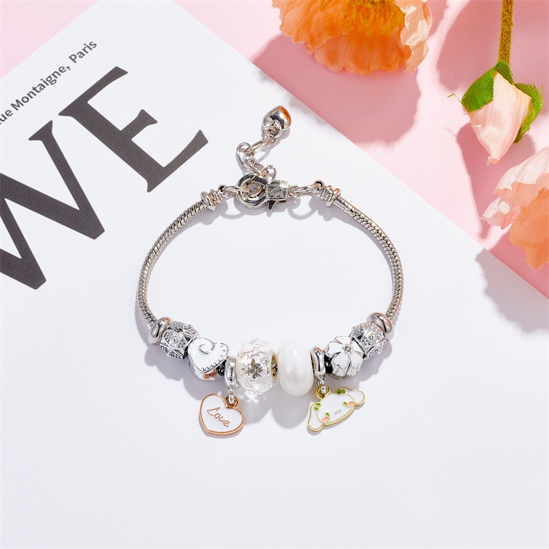 XiaoboACC Anime Kartun Melody Kuromi Liontin Manik-Manik DIY Stainless Steel Terbuka Dapat Disesuaikan Gelang