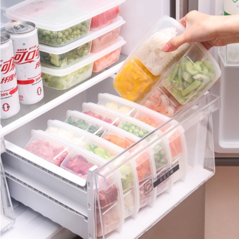 4kisi Kotak Penyimpanan Buah Makanan Portabel Kompartemen Container Box Kulkas Tempat Penyimpanan Makanan Tempat Penyimpanan Plastik Dapur Fresh-keeping Wadah Penyimpanan