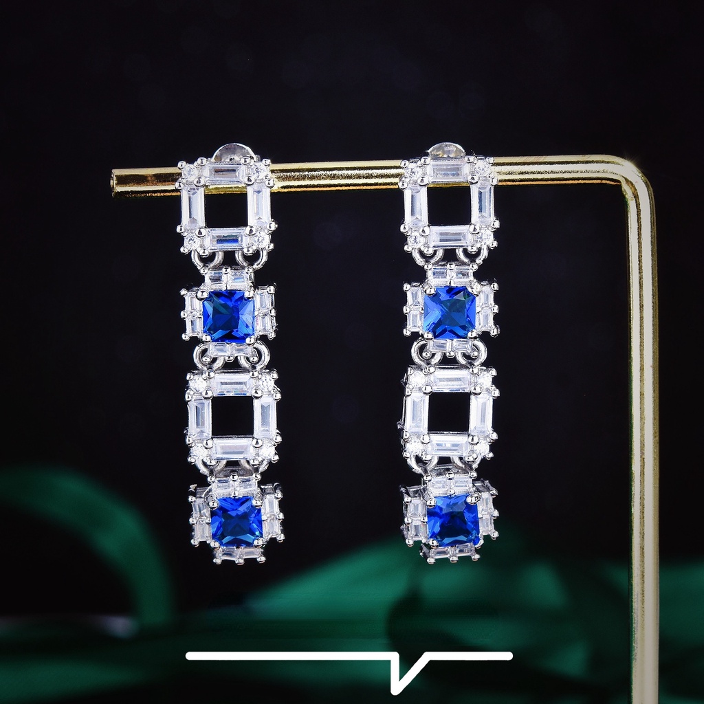 Goldkingdom Aksesoris Perhiasan Fashion Ready Stock Anting Geometris Temperamen Wanita Royal Sapphire Anting Panjang.