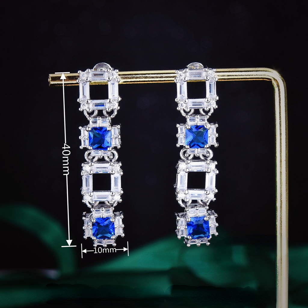 Goldkingdom Aksesoris Perhiasan Fashion Ready Stock Anting Geometris Temperamen Wanita Royal Sapphire Anting Panjang.