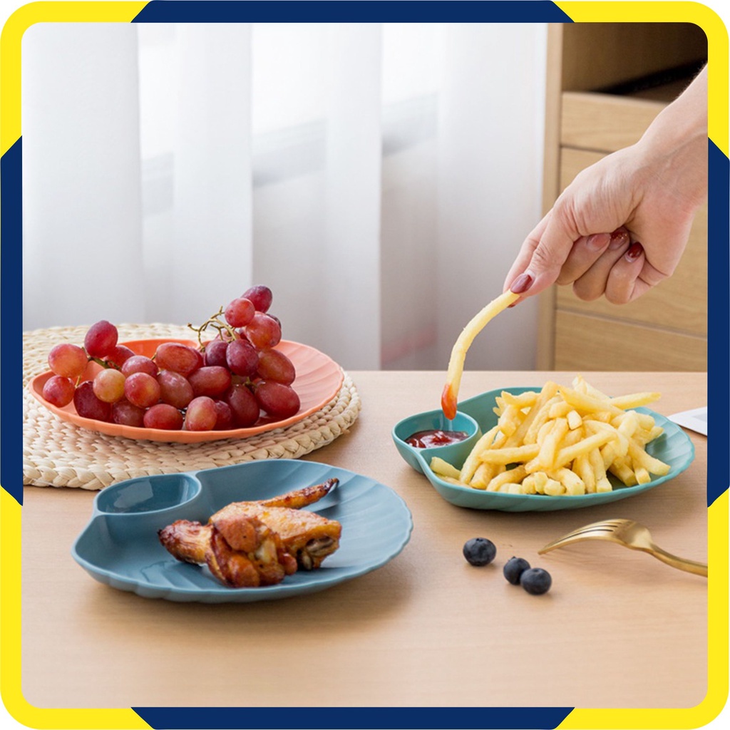 Murah Lebay GO-S190 Piring Plastik Plastic Plate / Piring Kerang / Shell Plate Kue Roti 2in1 Tempat Saos Kecap 18cm
