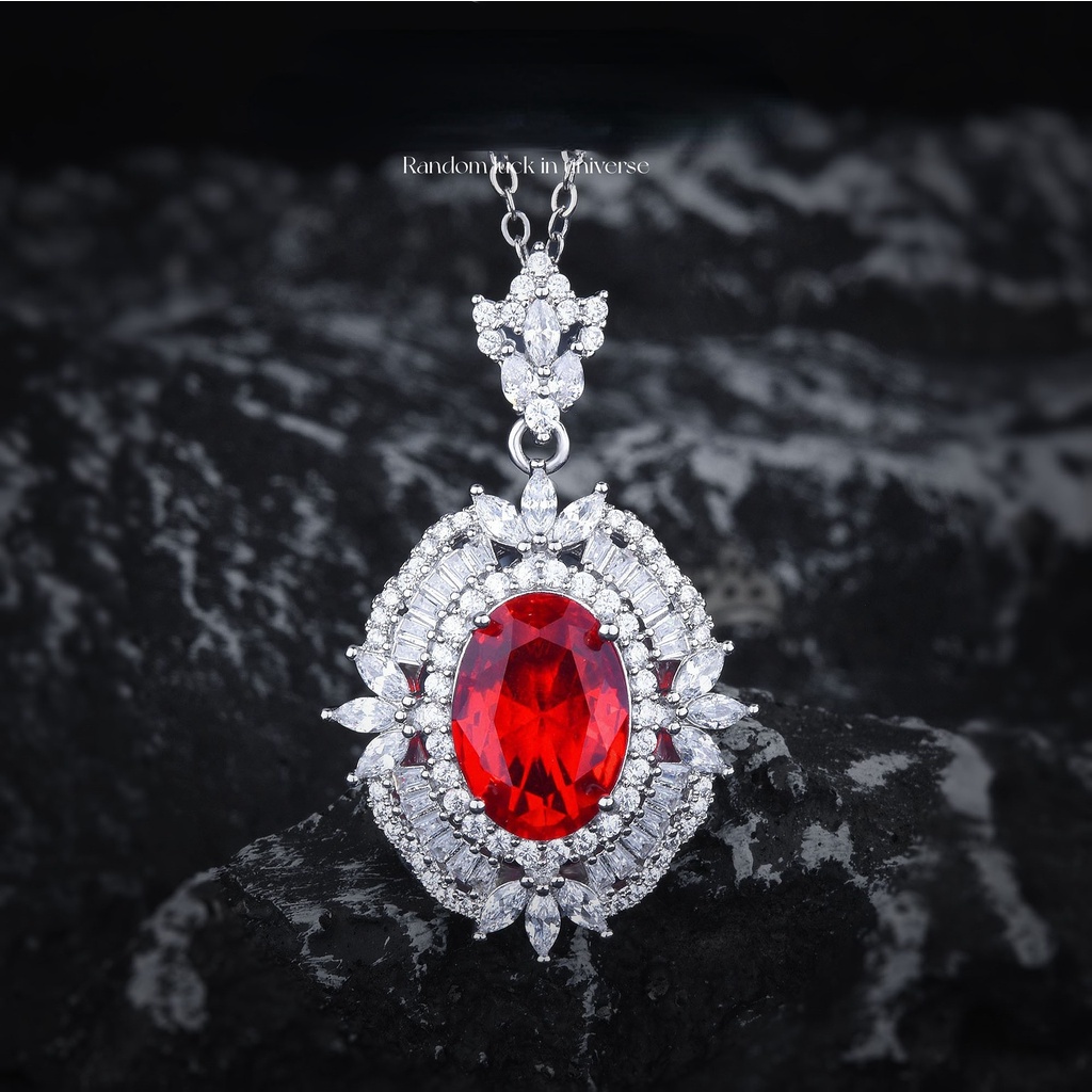 Goldkingdom Fashion Perhiasan Aksesoris Ready Stock Mewah Mawar Merah Berlian Turmalin Kalung Rasa Tinggi Temperamen Merah Korundum Burung Merpati Telur Cincin Liontin Harta Karun Warna-Warni Set