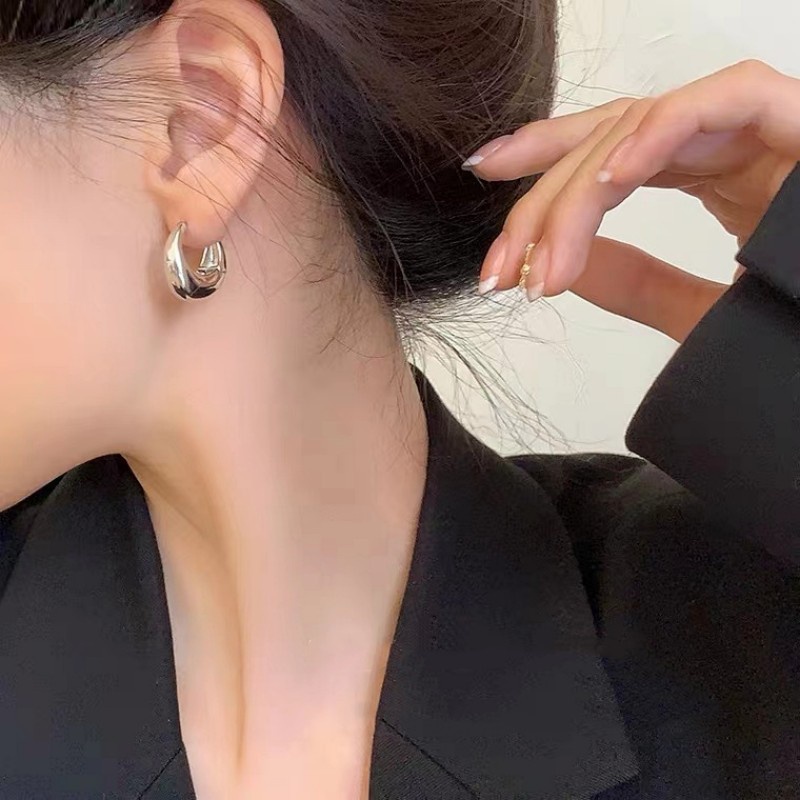 Anting Hoop Oval Simple Geometris Tetesan Air Emas Perak Earring Untuk Aksesoris Perhiasan Wanita