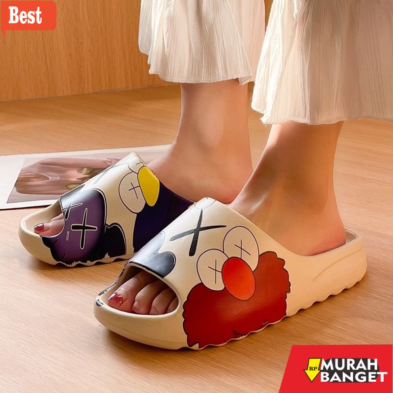Cocok buat lebaran- Sandal Yeezy Slide PREMIUM ELMO KAWS X KARAKTER Korea Sendal pria dan wanita Emp