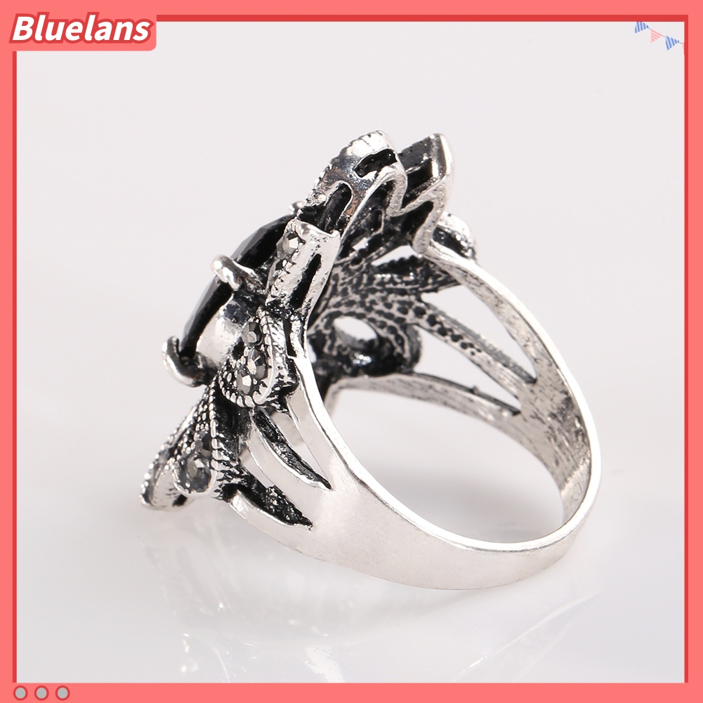 {In Stock} Wanita' s Vintage Berongga Pola Bunga Cincin Berlapis Paduan Resin Jari Perhiasan Hadiah