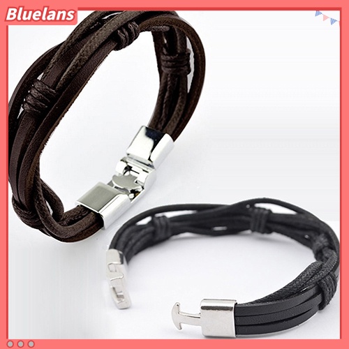 {In Stock} Pria Surfer Kulit Imitasi Dikepang Tangan Multilayer Gelang Manset Gelang Hadiah