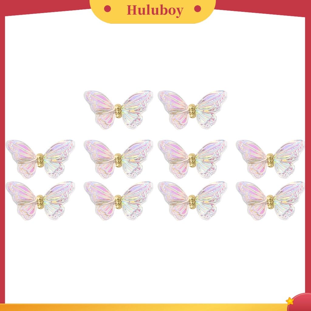 {In Stock} 10 Pcs Butterfly Nail Charms Berwarna Bersinar Sequin Resin Craft Indah DIY Aksesoris Nail Art 3D Resin Butterfly Phone Case Dekorasi Kuku Perlengkapan Manicure