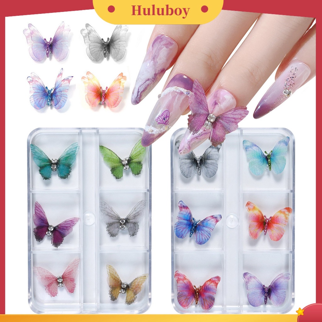 {In Stock} 6Pcs Dekorasi Kuku 3D Tampilan Realistis Warna Vibrant Mempesona Efek Visual Dapat Dilepas Aplikasi Lebar Aksesoris Nail Art Butterfly 3D Dekorasi Kuku Untuk Salon Kuku