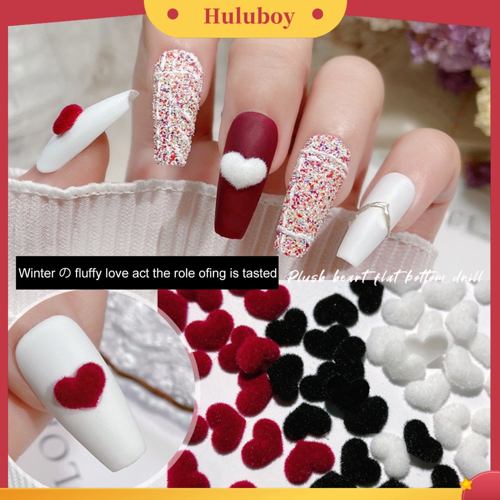 {In Stock} 20 Pcs Nail Art Dekorasi Mudah Tempel Berbulu Tiga Dimensi DIY Mini Hitam Merah Putih Musim Gugur Musim Dingin Manicure Mewah Jantung Perlengkapan Kuku