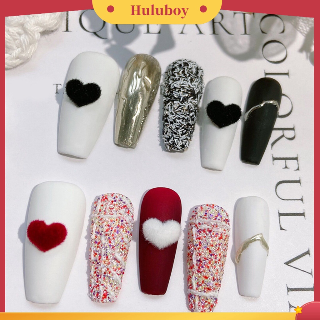 {In Stock} 20 Pcs Nail Art Dekorasi Mudah Tempel Berbulu Tiga Dimensi DIY Mini Hitam Merah Putih Musim Gugur Musim Dingin Manicure Mewah Jantung Perlengkapan Kuku