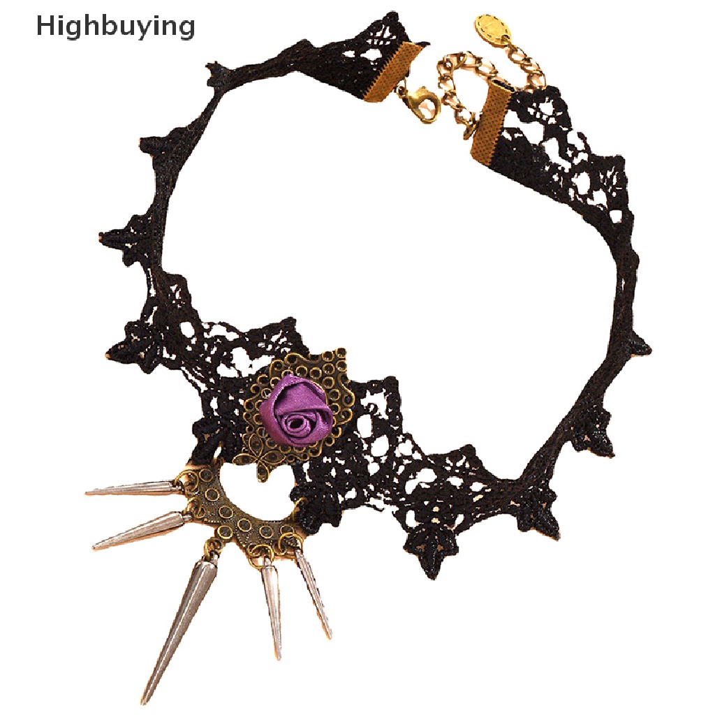 Hbid Vintage Kristal Bunga Pesona Liontin Choker Kalung Wanita Gothic Lace Choker Glory