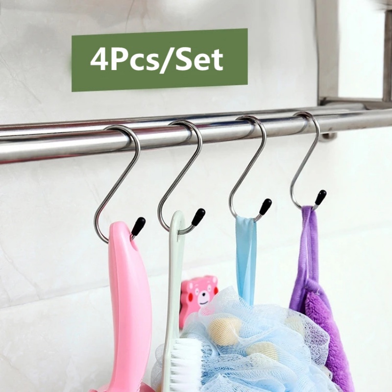 4 Pcs Stainless Steel Lemari Multi Fungsi S-shaped Hook Lemari Pakaian Handuk Panci Wajan Kait Alat Penyimpanan Kamar Mandi Dapur Rumah Tangga