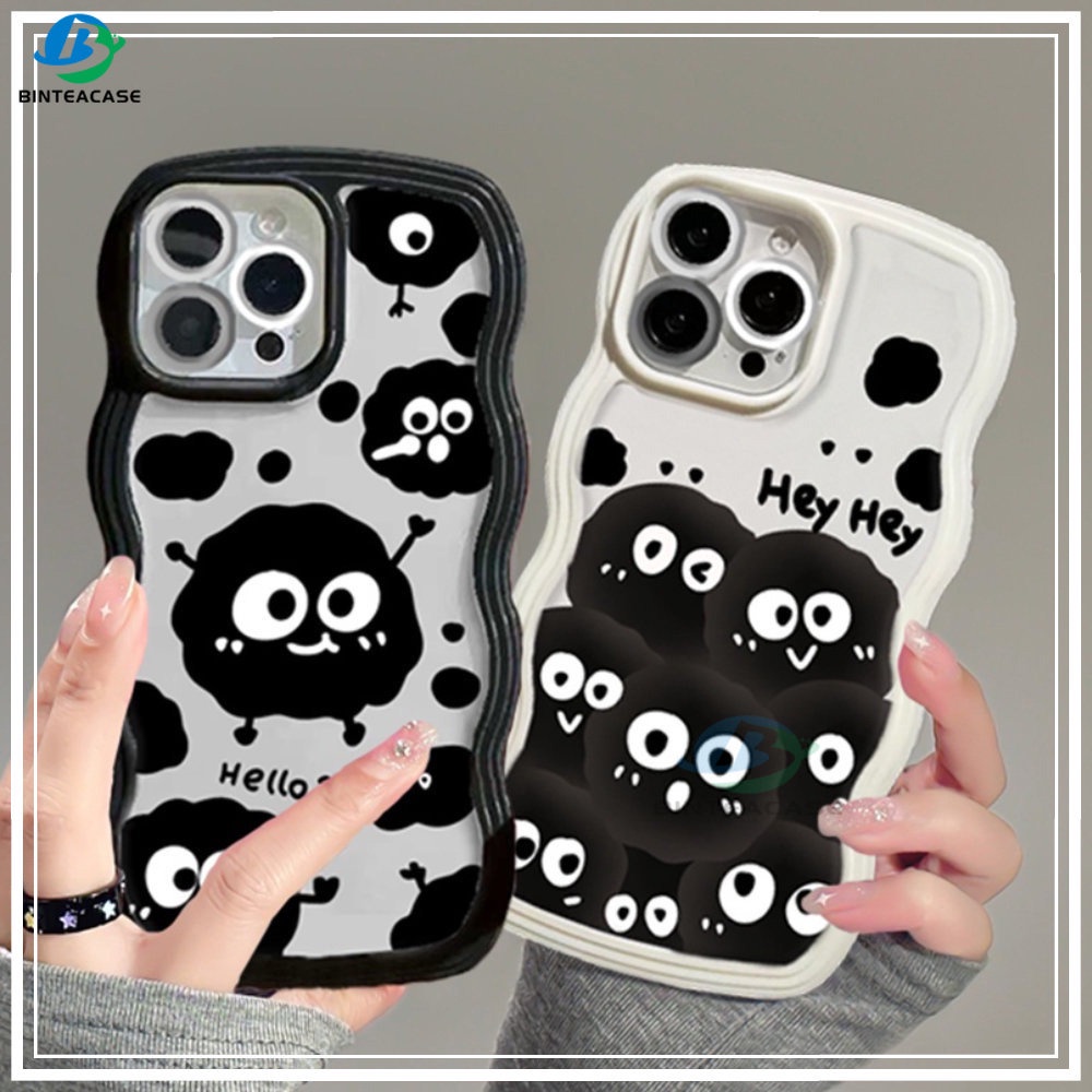 Redmi10 9C 10C 10A 9A 9T Redmi Note11 Pro Note11S Note10 5G 10s Note9 Note8 Poco M5S X3 NFC M3 Hitam Kartun Lucu Fashion Joy Bola Batubara Tepi Melengkung TPU Phone Case Binteacase