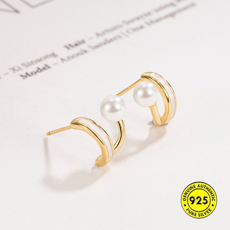 Anting Pejantan Mutiara Fritillary Bermutu Tinggi Temperamen Perempuan Anting Antik Lapisan Ganda U1214