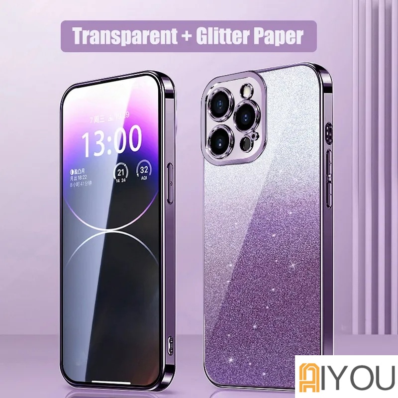 IPHONE Casing Gradasi Electroplate Mewah Untuk Iphone14 13 12 11 Pro Max X Xs XR Max Mini7 8 Plus SE 2020 2022 Bumper Glitter Cover