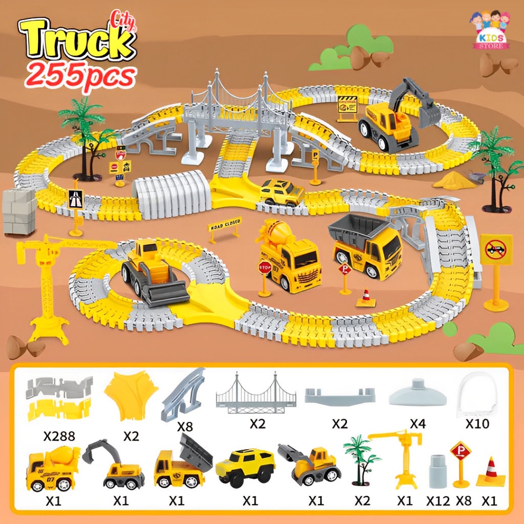 City Truck 255pcs Set Besar | Mainan Anak Laki Laki Mobil Mobilan | Kado Ulang Tahun Anak Cowok Truk