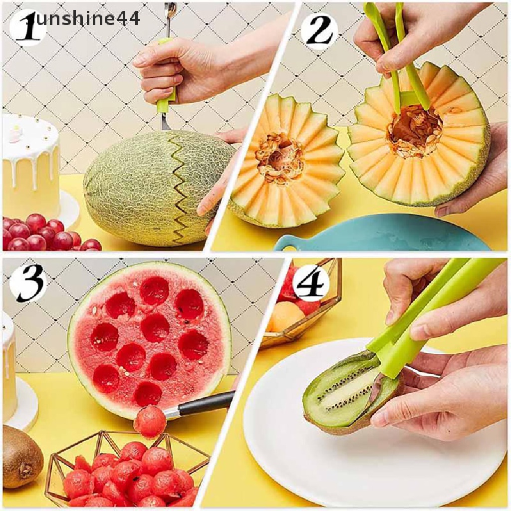 Sunshine Sendok 3in1 Melon Baller Scoop Stainless Steel Pumpkin Cutter Alat Ukir Buah Set ID