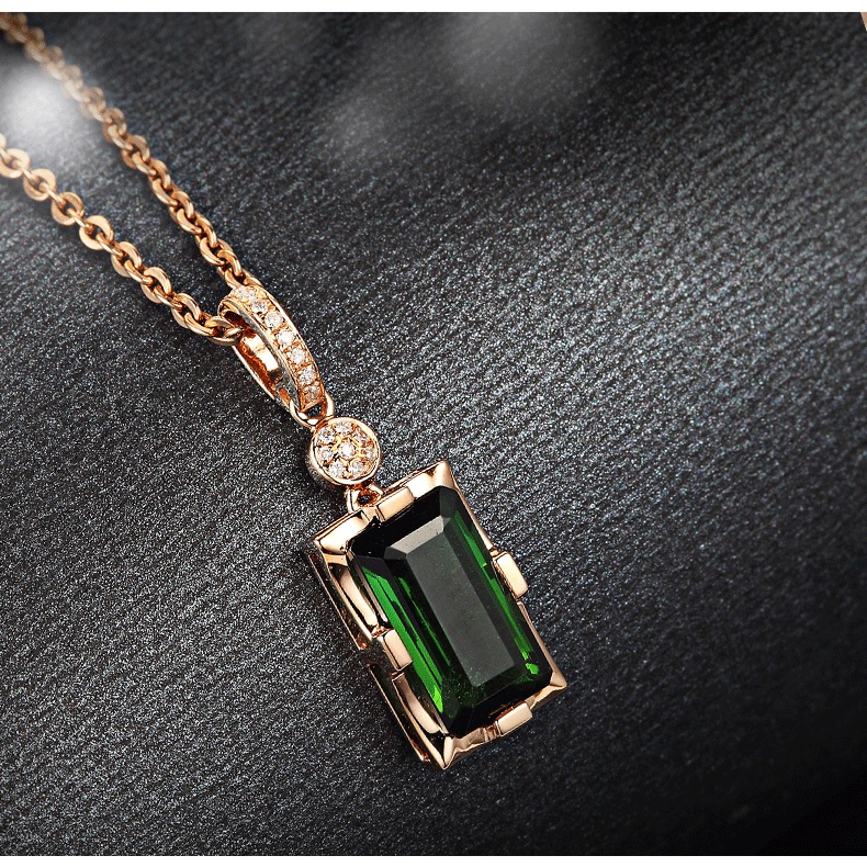 Goldkingdom Aksesoris Perhiasan Fashion Ready Stock Rose Gold plated Emerald Tourmaline Pendant Liontin Kalung