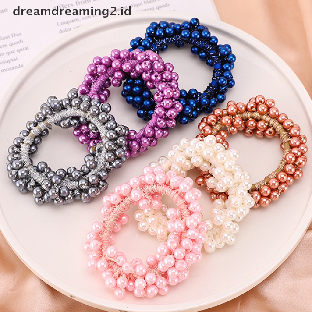 (hot) Woman Pearl Hair Ties Beads Girls Ponytail Holders Aksesoris Rambut Hair band//