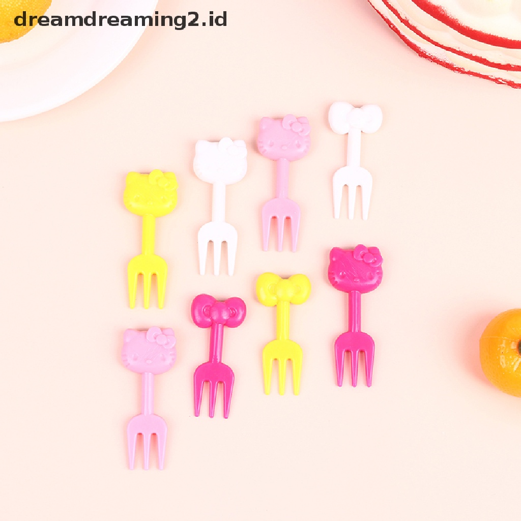 (hot) 10pcs Mini Kawaii Animal Kartun Garpu Buah Anak Snack Kue Dessert Makanan Fruit Pick Tusuk Gigi Tanda Bento Makan Siang//