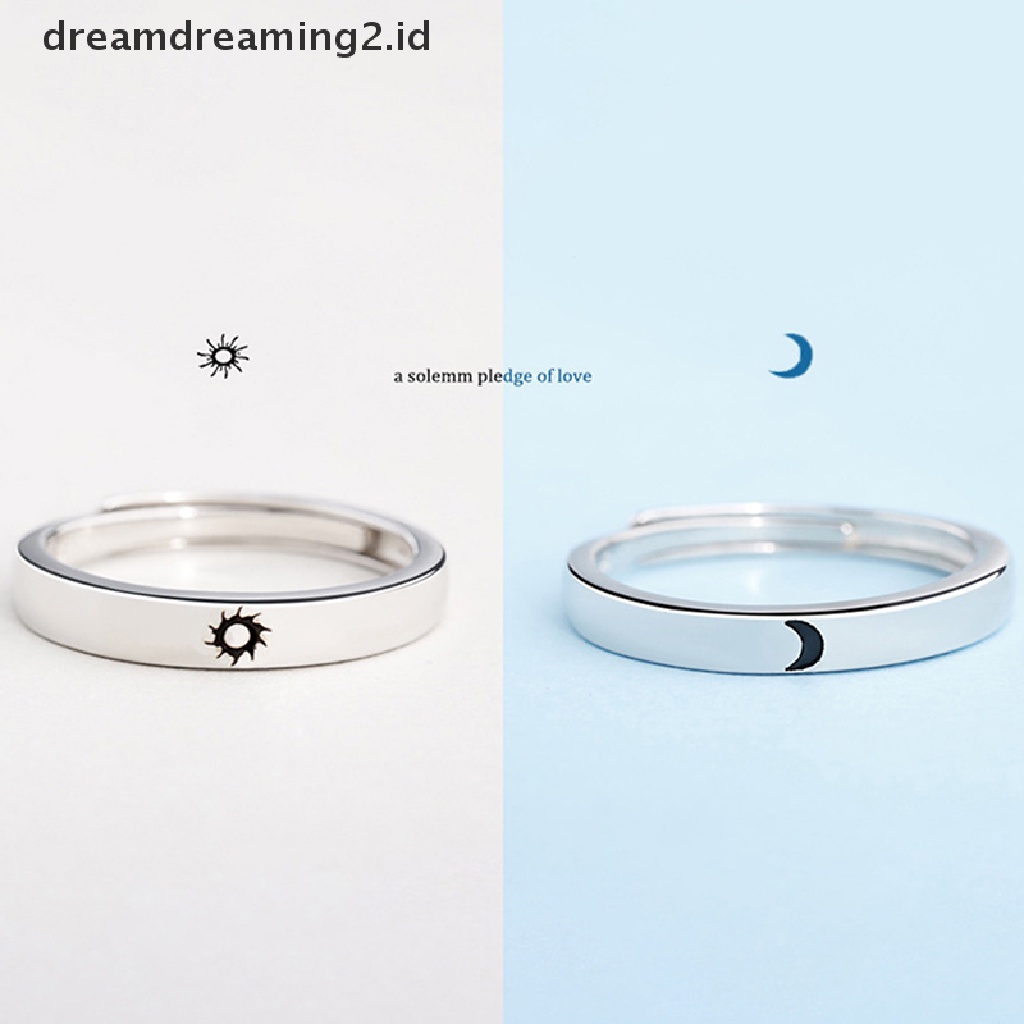 (hot) Fashion Opening Adjustable Sun Moon Couple Rings Untuk Hadiah Ulang Tahun Pernikahan//