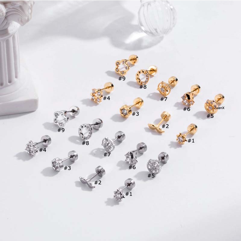 1biji Berongga Bunga Tulang Rawan Tragus Helix Anting Sekrup Ganda Stainless Steel Barbel Lobe Piercing 20Gauge