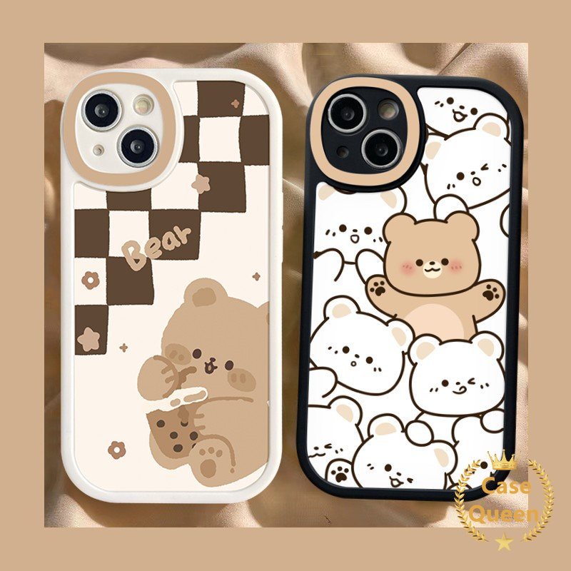 Soft Tpu Casing For Infinix Hot 9 10s 11 11s Play 10 10T Hot 10 Lite Infinix Smart 5 6 Note 8 Lovely Cute Cartoon Milk Tea Bear Chessboard Pattern Anti-fall Phone Case