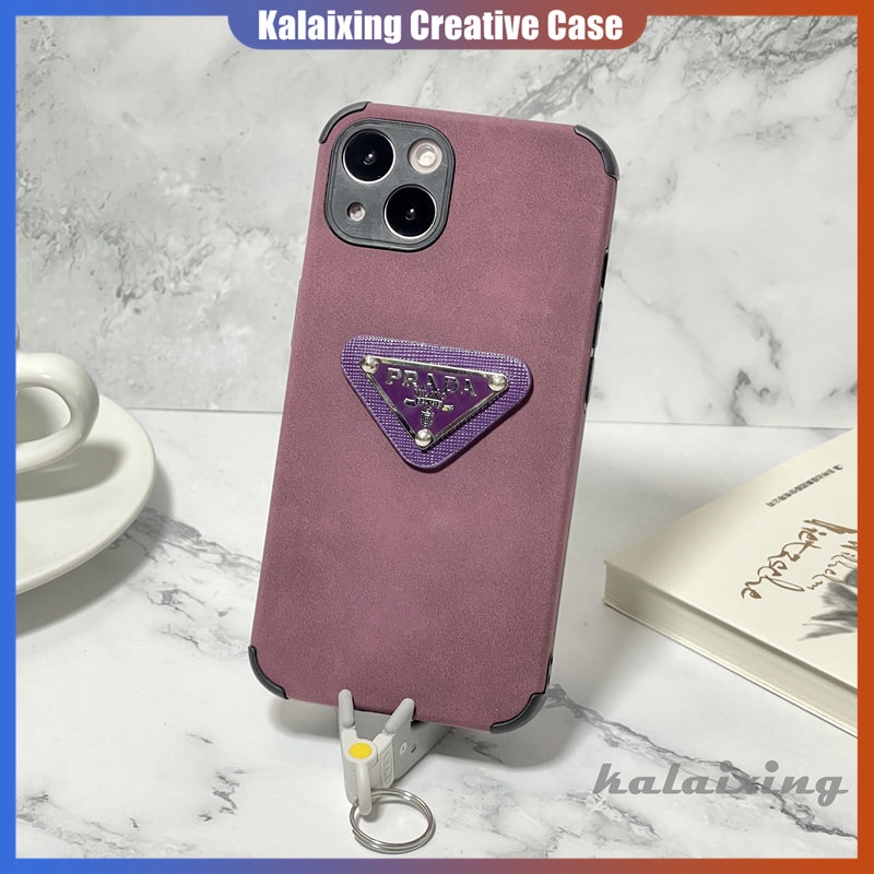 Casing Hp Prada Kulit Untuk iPhone 14 Pro Max14 Plus13 12 11 Pro Max12 13 Mini 6 7 8 Plus Xs Max Xr X Xs Casing Skin Feel Plum Color Back Cover