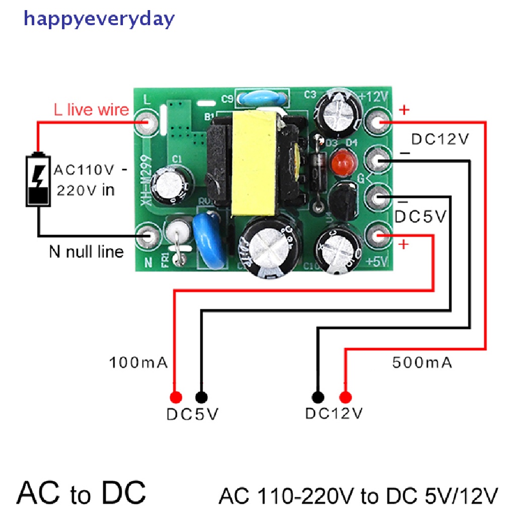 [happy] Konverter AC-DC Mini AC110V 220V Ke DC 12V 0.2A+papan Modul 5V [ID]