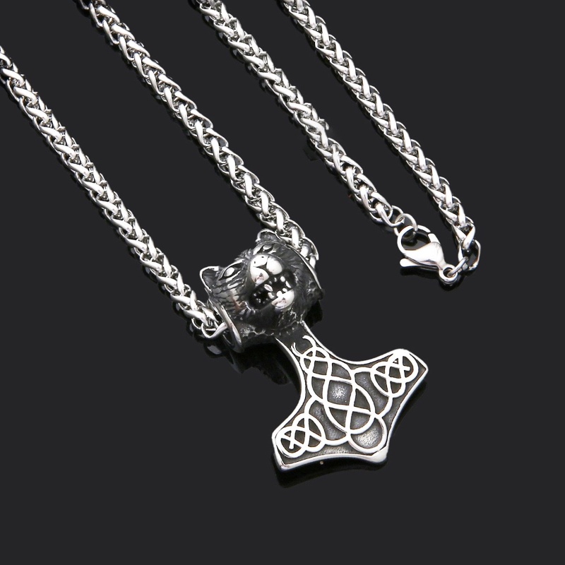 [Z H Perhiasan] Vintage Nordic Viking Thunder Hammer Tiger Hip Hop Liontin Pria Dan Wanita Fashion Stainless Steel Kalung Punk Pesta Rock Perhiasan Aksesoris