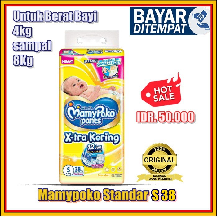 Mamypoko Pants Standar Extra Kering S38 M32 L28 XL26 Daya Serap Extra Perlengkapan Bayi Popok Bayi Sekali Pakai