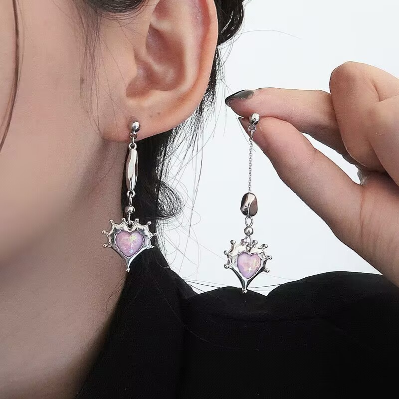 Ifyou Anting Drop Hati Asimetris Pribadi Zirkon Rumbai Anting Perak Untuk Aksesoris Perhiasan Wanita