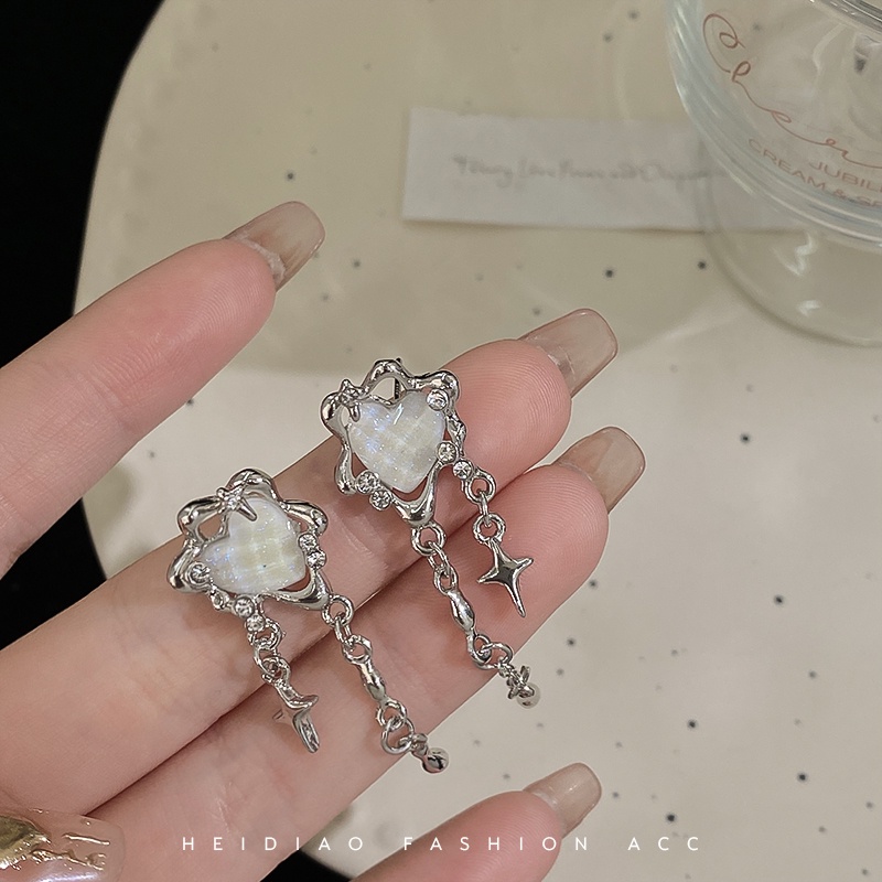 Yeezii Anting Tusuk Silver Pribadi Hati Bintang Rumbai Earings Untuk Perhiasan Aksesoris Wanita